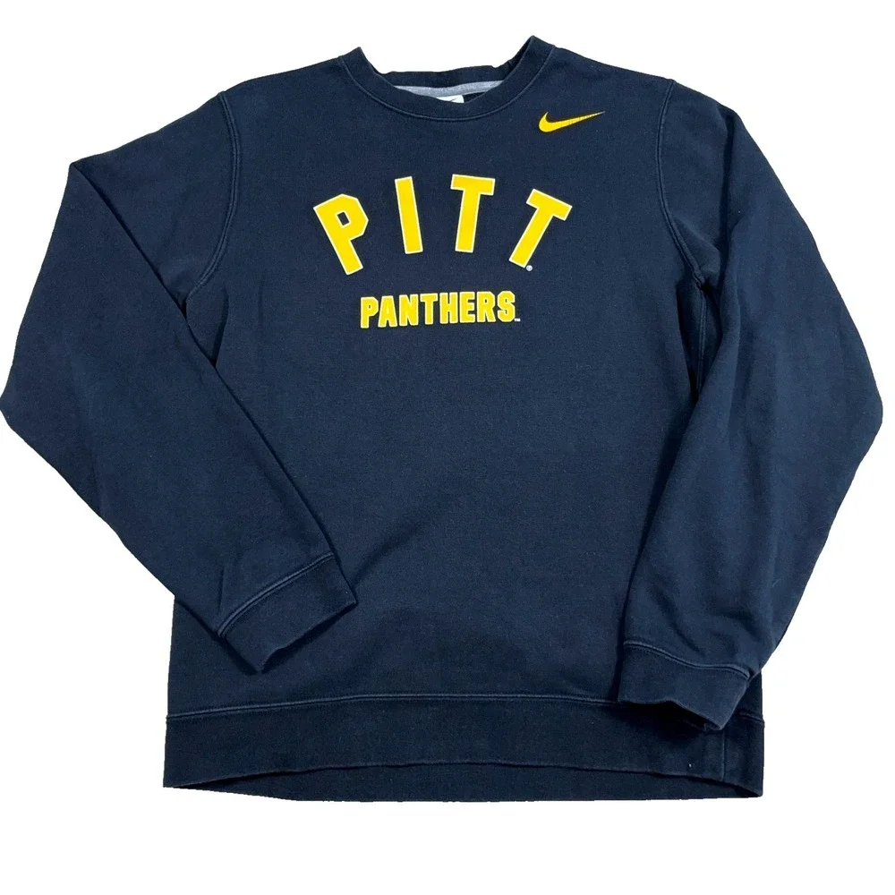 Pitt Panthers Sweatshirt Men Small Black Nike Crewneck Sweater‎ Adult Spellout
